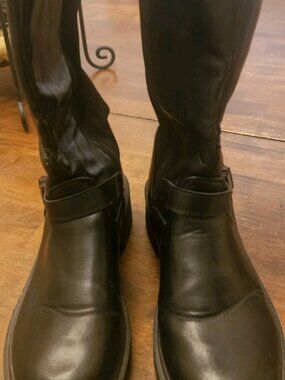 Quill black leather lug sole riding moto biker knee high Grunge boots 11